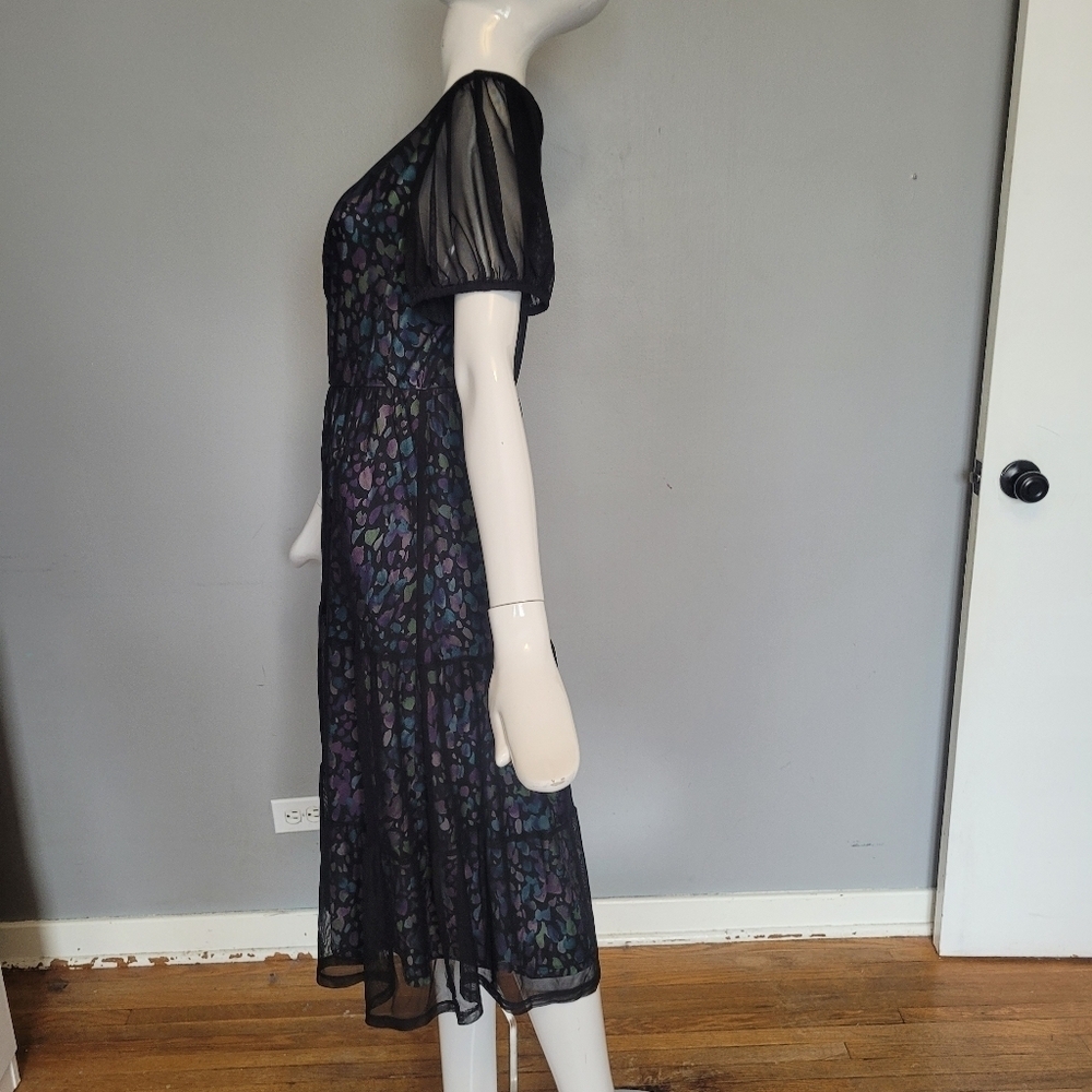 Torrid Black Midi Fit and Flare Dress with Puff Sleeves and Ruffled Skirt - Picture 6 of 9